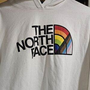 The North Face White Hoodie with Rainbow Logo Size XXL